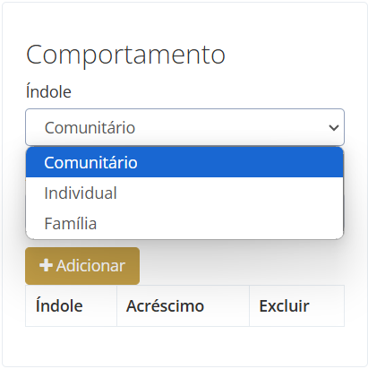 Opções de Comportamento